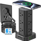 Tower Power Strip with 15W Wireless Charger, 6FT Flat Plug Extension Cord with Multiple Outlets, 12 AC Outlets, 4 USB Ports (2 USB C) Charging Station Surge Protector for Office Home Dorm Room (Black)