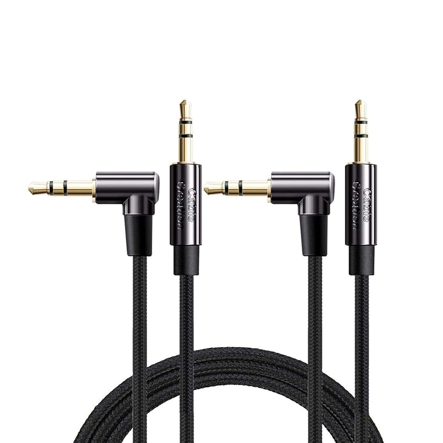 CableCreation 2-Pack 3.5mm Audio Cable 6FT/1.8m, 3.5mm Right Angle Auxiliary Stereo HiFi Cable with Silver-Plating Copper Core for Car Stereos, iPhones, Tablets, Laptops, 24K Gold Plated, Black