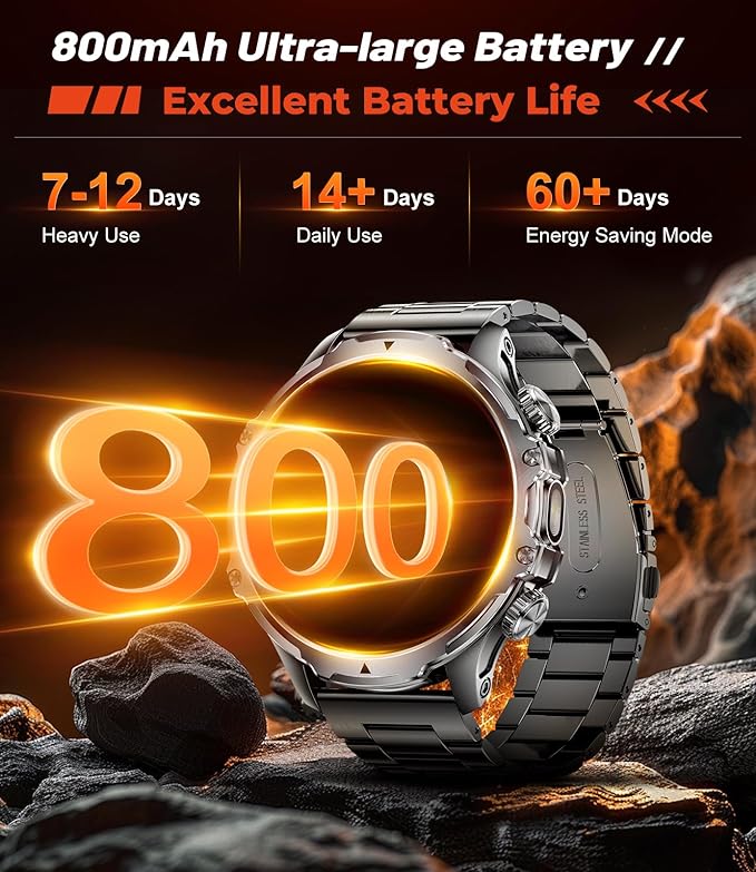 SUNKTA Smart Watch for Men,1.85" HD/800mAh Battery Smart Watches with LED Flashlight (Bluetooth Call Answer/Calls) Fitness Tracker with Heart Rate/Sleep Tracking/Blood Oxygen for Android iOS Black