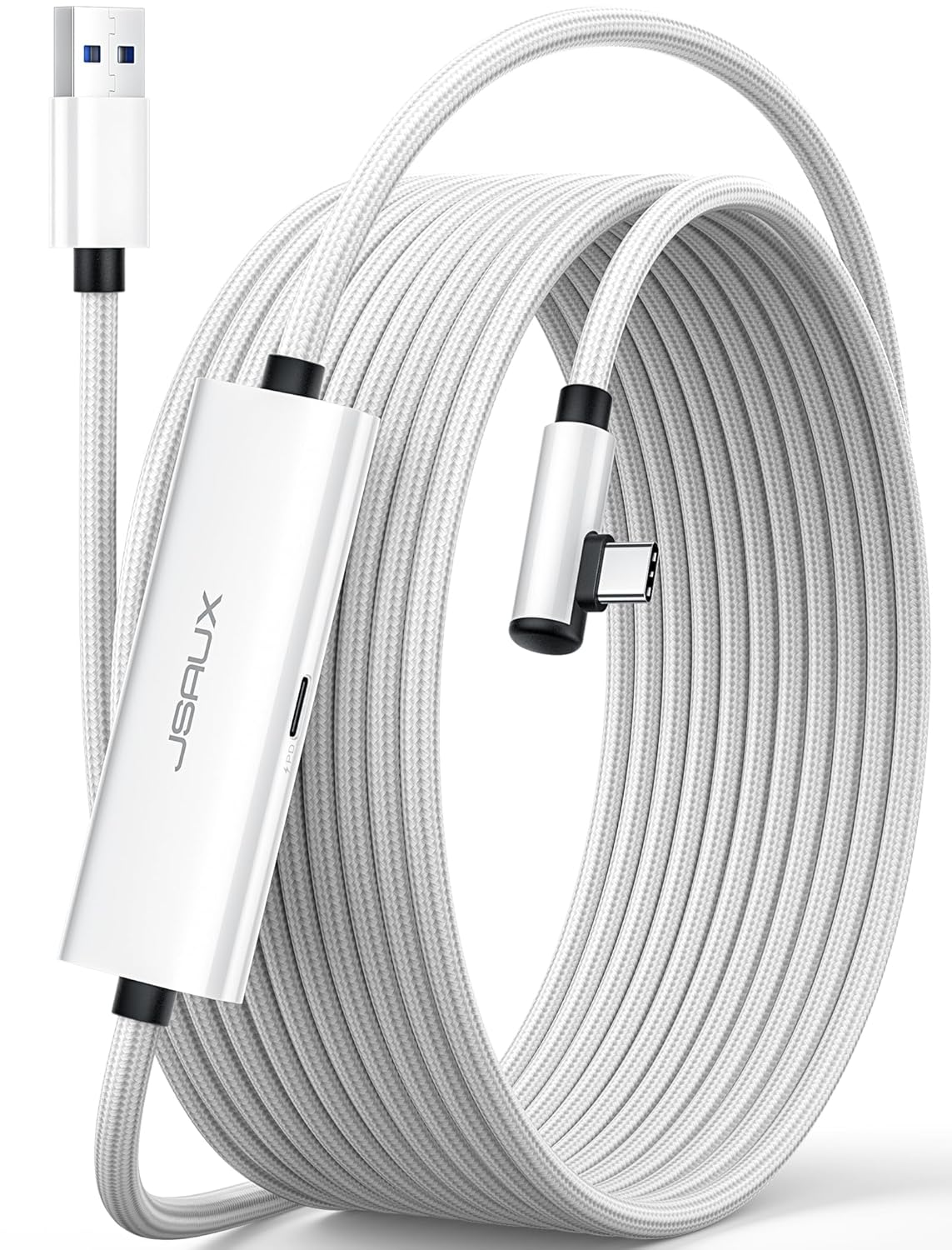 JSAUX Link Cable with 18W Charging 16ft, Compatible with Oculus Meta Quest 3S/ 3/ 2/ Pro and Pico 4, PC VR, Steam VR Accessories, 2-in-1 High Speed 5Gbs USB3.0 to USB C Data Cord for VR Headset