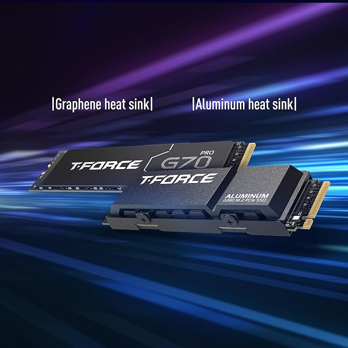 TEAMGROUP T-Force G70 PRO Graphene Heatsink 2TB DRAM SLC Cache 3D TLC NAND NVMe InnoGrit PCIe Gen4x4 M.2 2280 Gaming Internal SSD Works with PS5 Read/Write 7400/6800 MB/s TM8FFH002T0C129