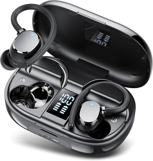 Ear Buds Wireless Bluetooth Earbuds Sport 2026 New Bluetooth 5.3 Headphones with LED Display 128H Playtime Powerful Bass Over Ear Earphones with Earhooks IP7 Waterproof for Gym/Running/Workout