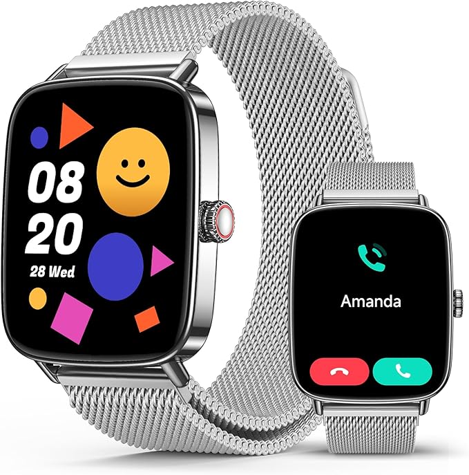 SOUYIE Smart Watch for Women Men, 1.85" AI Voice Smartwatch, 24/7 Heart Rate Monitor, Stress/SpO2/Sleep Tracker, IP68 Waterproof, Weather, 100+ Sports Fitness Tracker for Android iOS Silver Metal