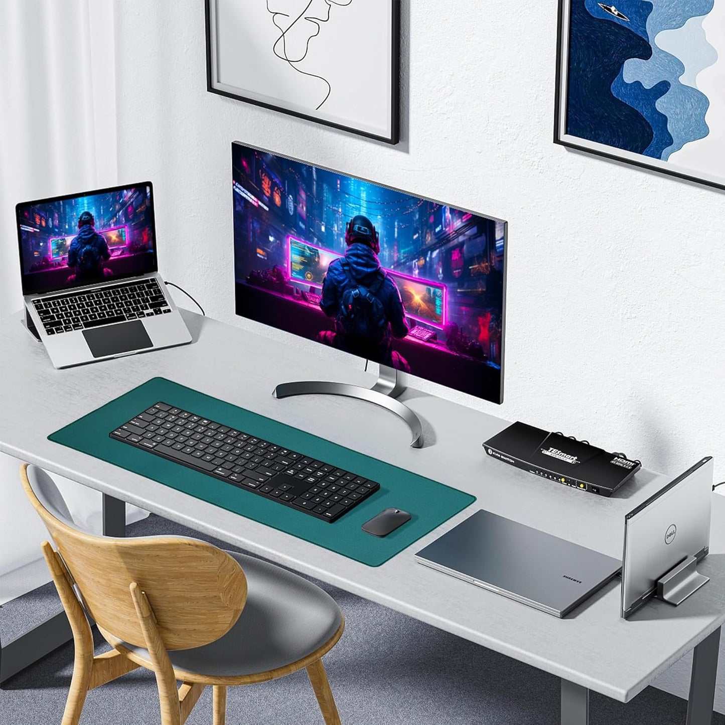 ALOANES Waterproof Mouse Pad, XL Gaming Keyboard Pad with Anti-Slip Base, Grain Jacquard Surface, Extend Desk pad for Gamer, Office & Home, Green Mousepad 31.5''x 11.8''x 0.12''