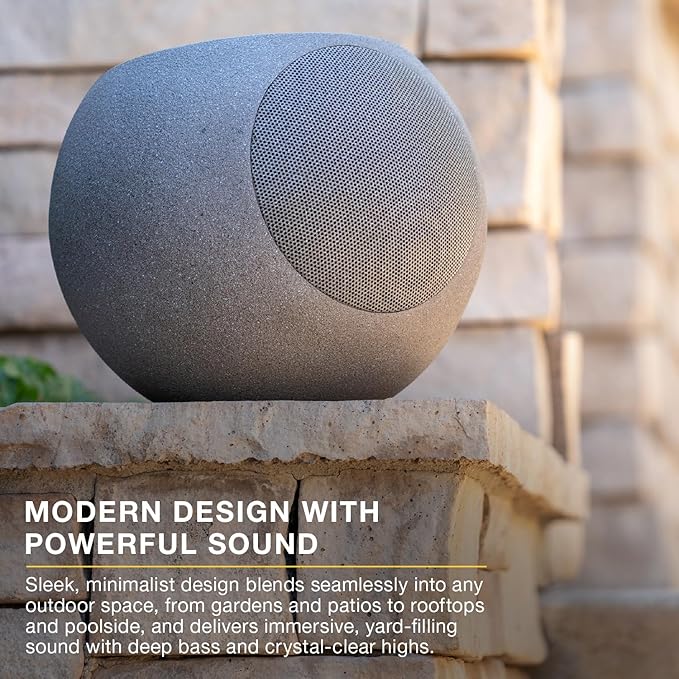 Victrola Zen – Wireless Outdoor Bluetooth Solar Speaker – IP65 Weather Resistant, Solar Charging, Multi-Speaker Connection Using Auracast (Each, Stone)