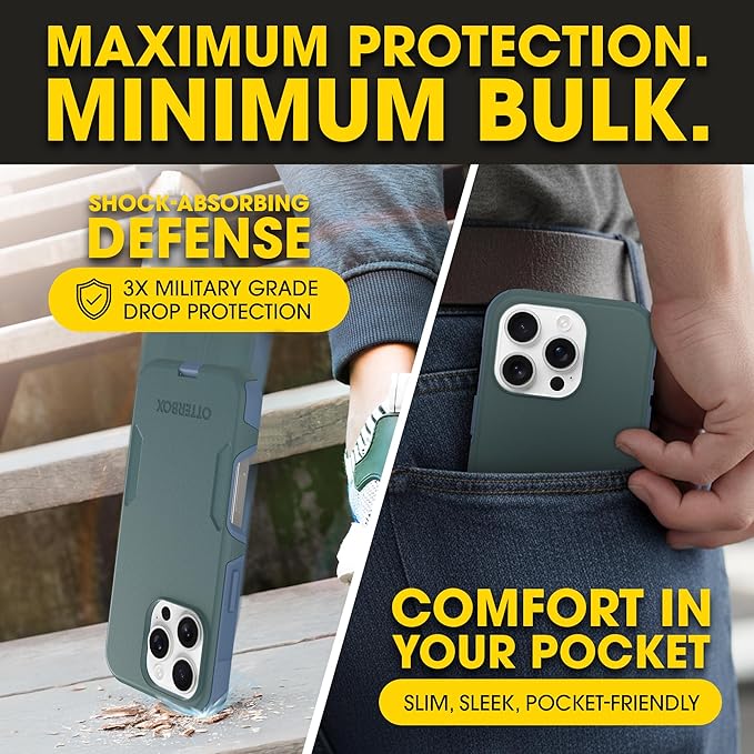 OtterBox iPhone 16 Pro (Only) – Commuter Series Case – Built-in MagSafe – Thin, Dual-Layer, Pocket-Friendly, Port Cover – Saltwater Breeze (Sage/Blue)