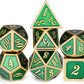 Metal Dice Set D&D, DNDND 7 Die Green DND Dice with Metal Case for Dungeons and Dragons Role Playing Game and Tabletop Games (Gold Number with Enamel Green)