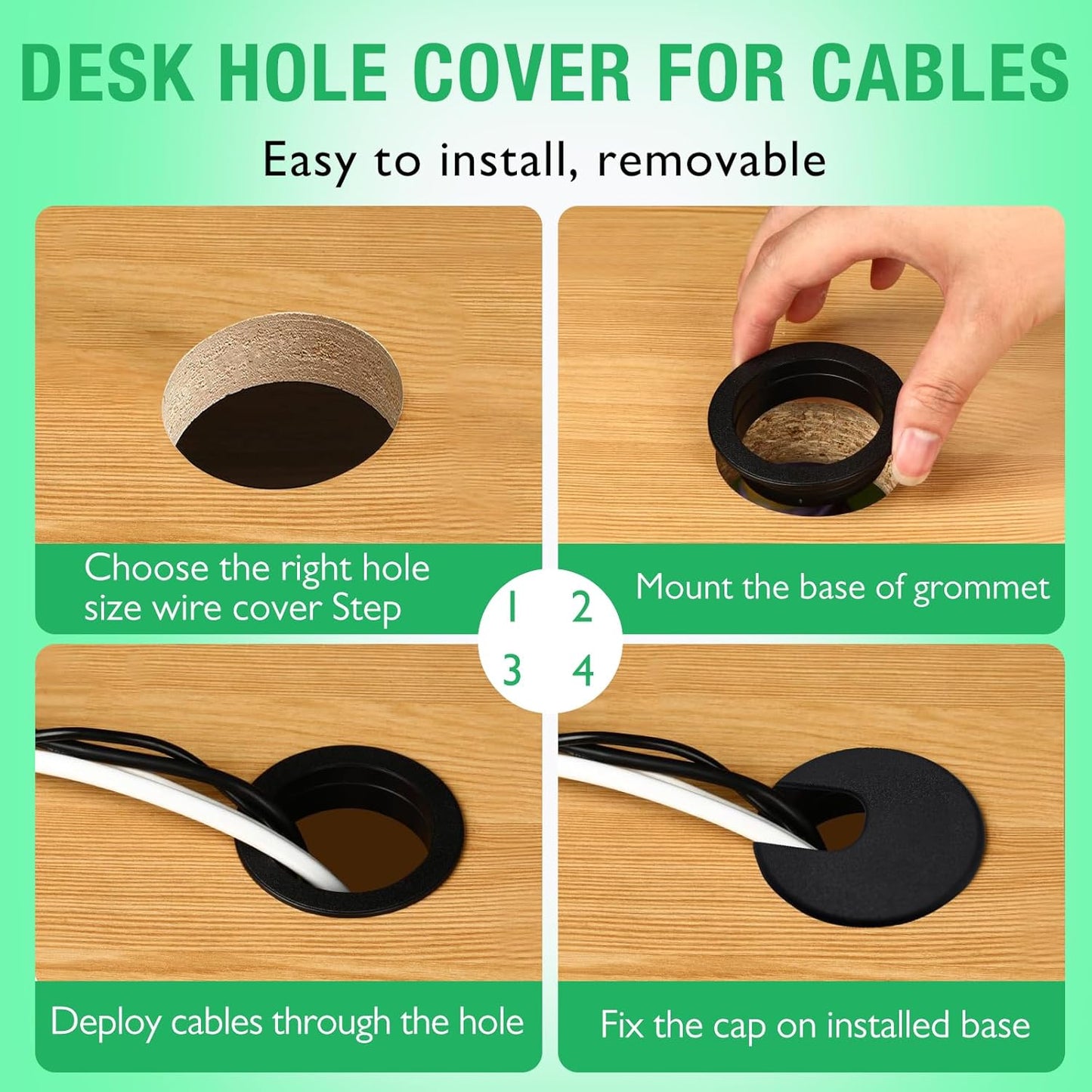 2 Pcs Desk Grommet 2" / 50 mm, Desk Cord Hole Cover, Cable Grommet ABS Plastic, Desk Hole Grommet for Home & Office Pc, Detachable Cable Cord Organizer-Light Grey