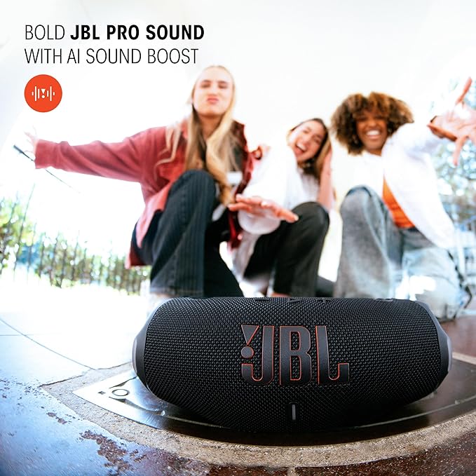 JBL Charge 6 - Portable Waterproof & Drop-Proof Bluetooth Speaker, Bold JBL Pro Sound with AI Sound Boost, 28Hrs of Playtime, Built-in powerbank & Comes with a Sturdy/Removable Carrying Strap (White)