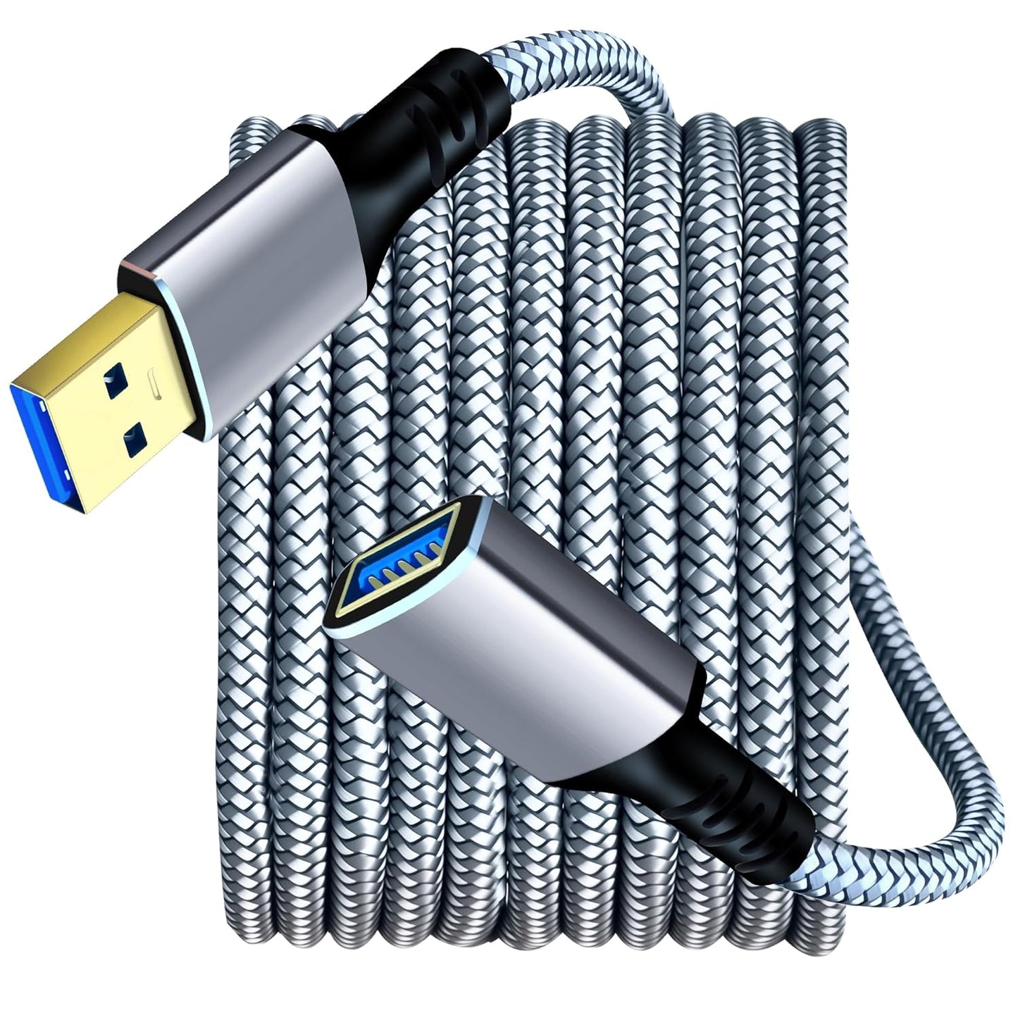 Tan QY USB 3.0 Extension Cable 10Ft, USB 3.0 High Speed Extender Cord Type A Male to A Female for PlayStation, Xbox, USB Flash Drive, Hard Drive, Card Reader,Scanner,Printer,Keyboard (Silver, 10Ft)