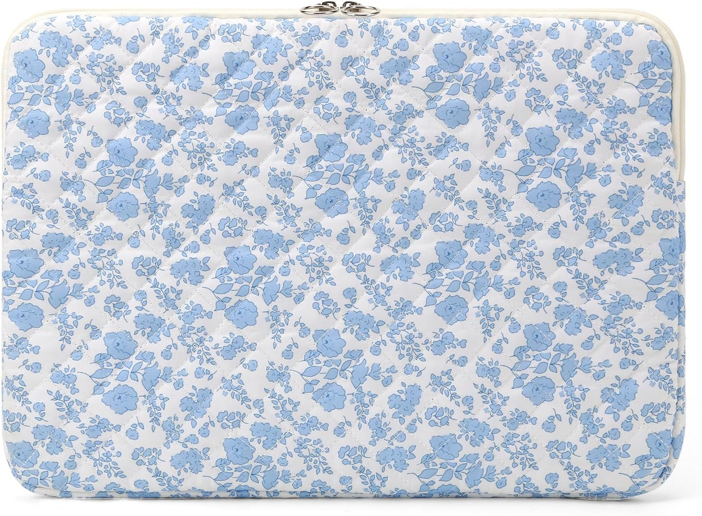 Puffy Laptop Sleeve 13-15.6 Inch Cute Quilted Laptop Protective Case Padded Floral Computer Sleeve for MacBook (B-Blue, 15 Inch)
