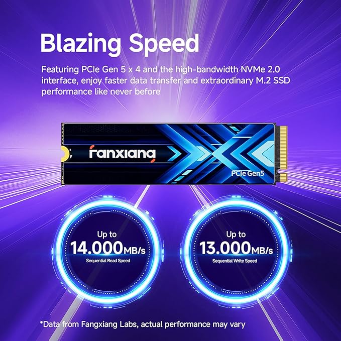 fanxiang 2TB PCIe 5.0 x4 NVMe M.2 SSD,Up to 14000 MB/s,DRAM Cache and SLC NAND,High Performance Solid State Drive for AI Applications, Gaming, PC, Laptop