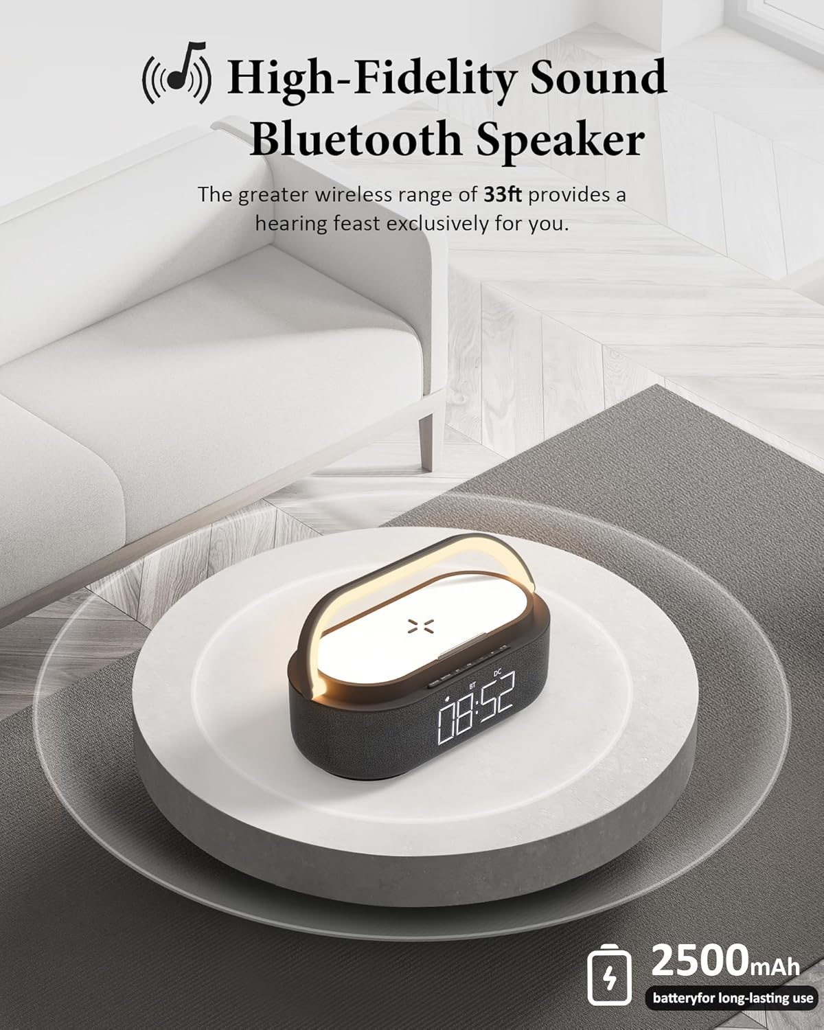 COLSUR Bluetooth Speaker with Wireless Charger, FM Radio, Dimmable LED Night Light, Stereo Sound Dual Wireless Speakers, 2500mAh Portable Speaker for Home Decoration, Bedroom, Office, Gift