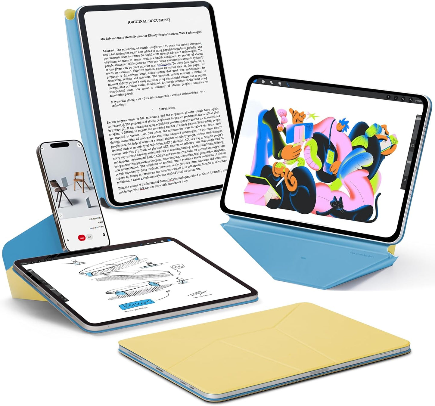MOFT Dynamic Folio Case for iPad Air 13-inch (M3 2025 / M2 2024),Silm Magnetic Stand Case with 20+ Viewing Angles, Auto Wake/Sleep,Ultra Thin, Panna Cotta x Faded Jeans