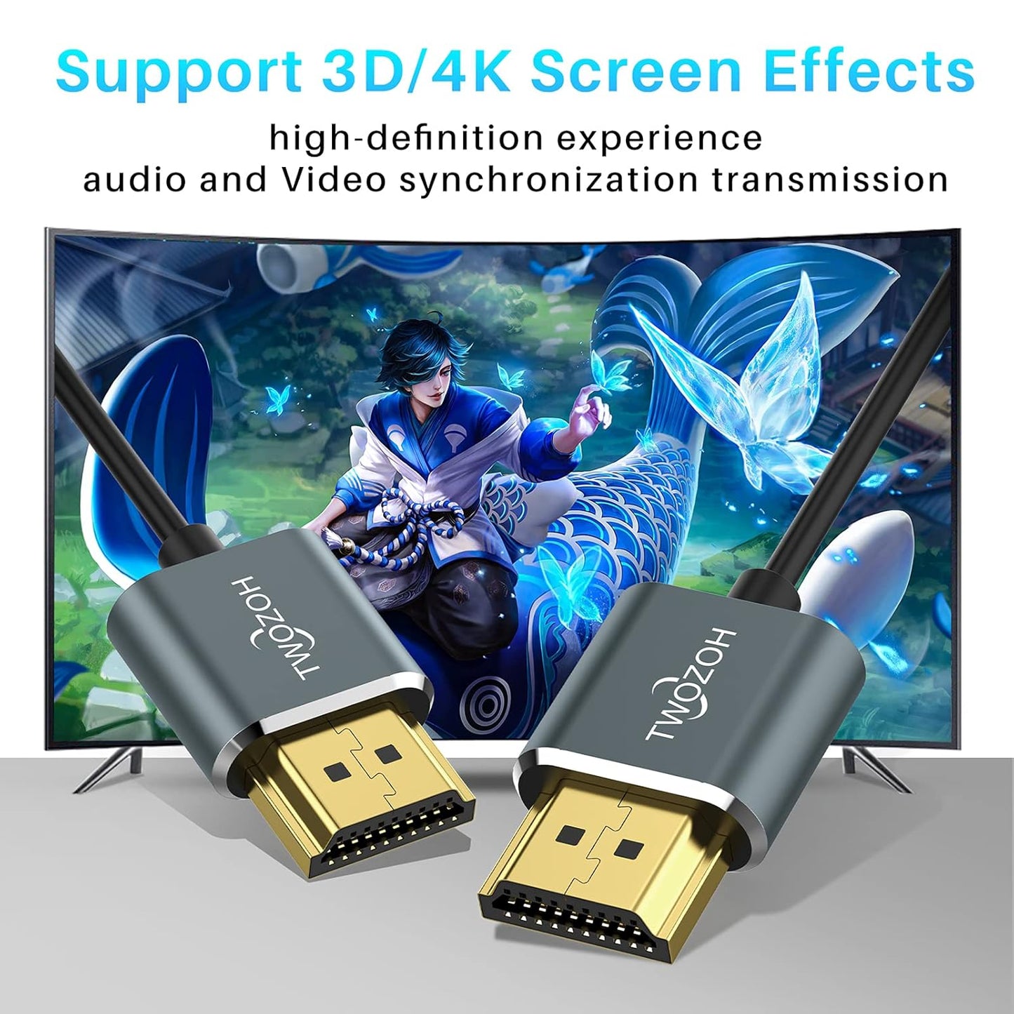 Twozoh Ultra-Thin HDMI to HDMI Cable 5FT, Hyper Slim HDMI 2.0 Cable, Extreme Flexible HDMI Cord Support 3D/4K@60Hz, 2160P, 1080P