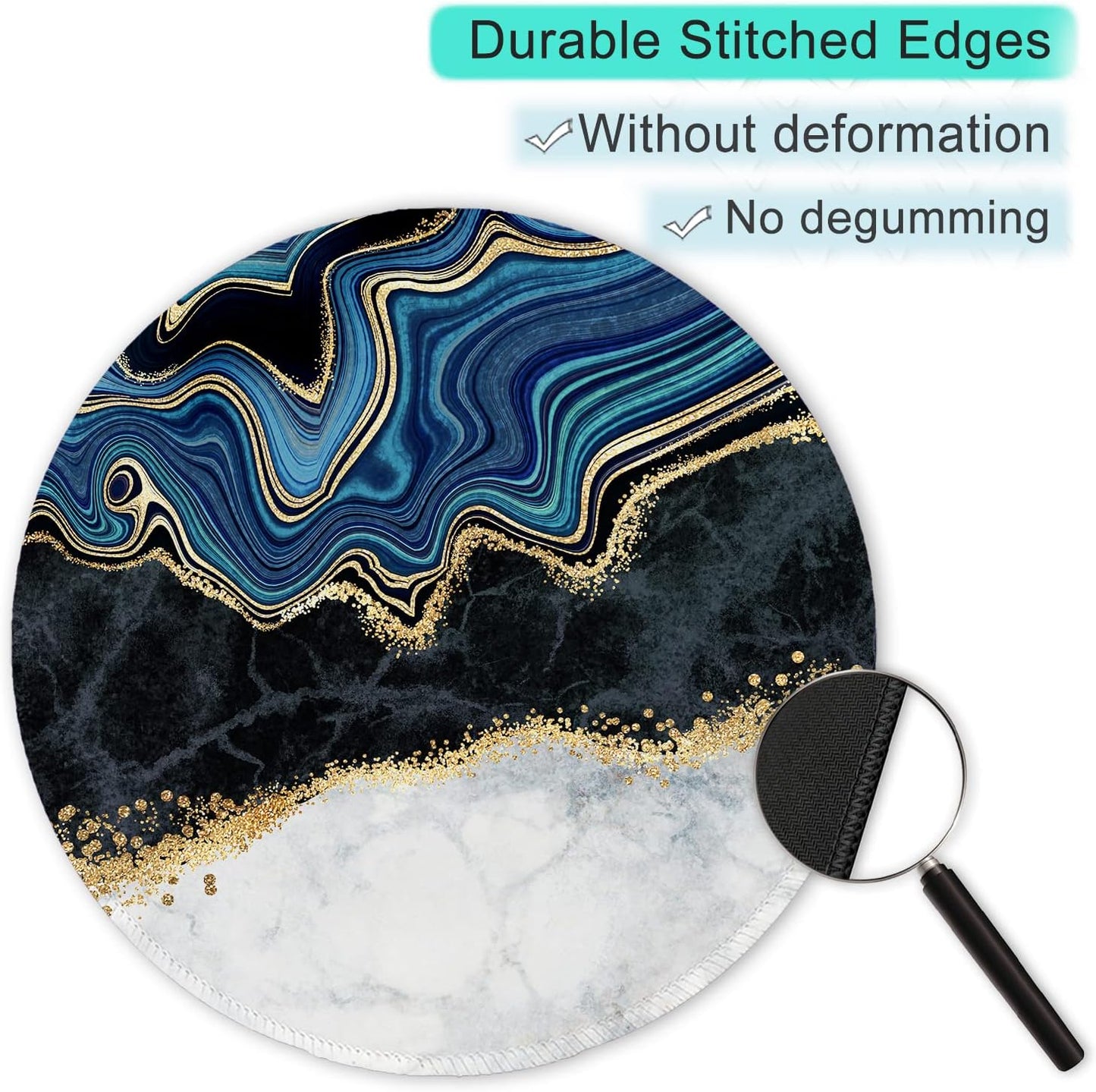 ITNRSIIET Round Mouse Pad with Stitched Edge Premium-Textured Waterproof Non-Slip Rubber Base Desktop Protection Mat Diameter 8.7 inches, Abstract Art Marble