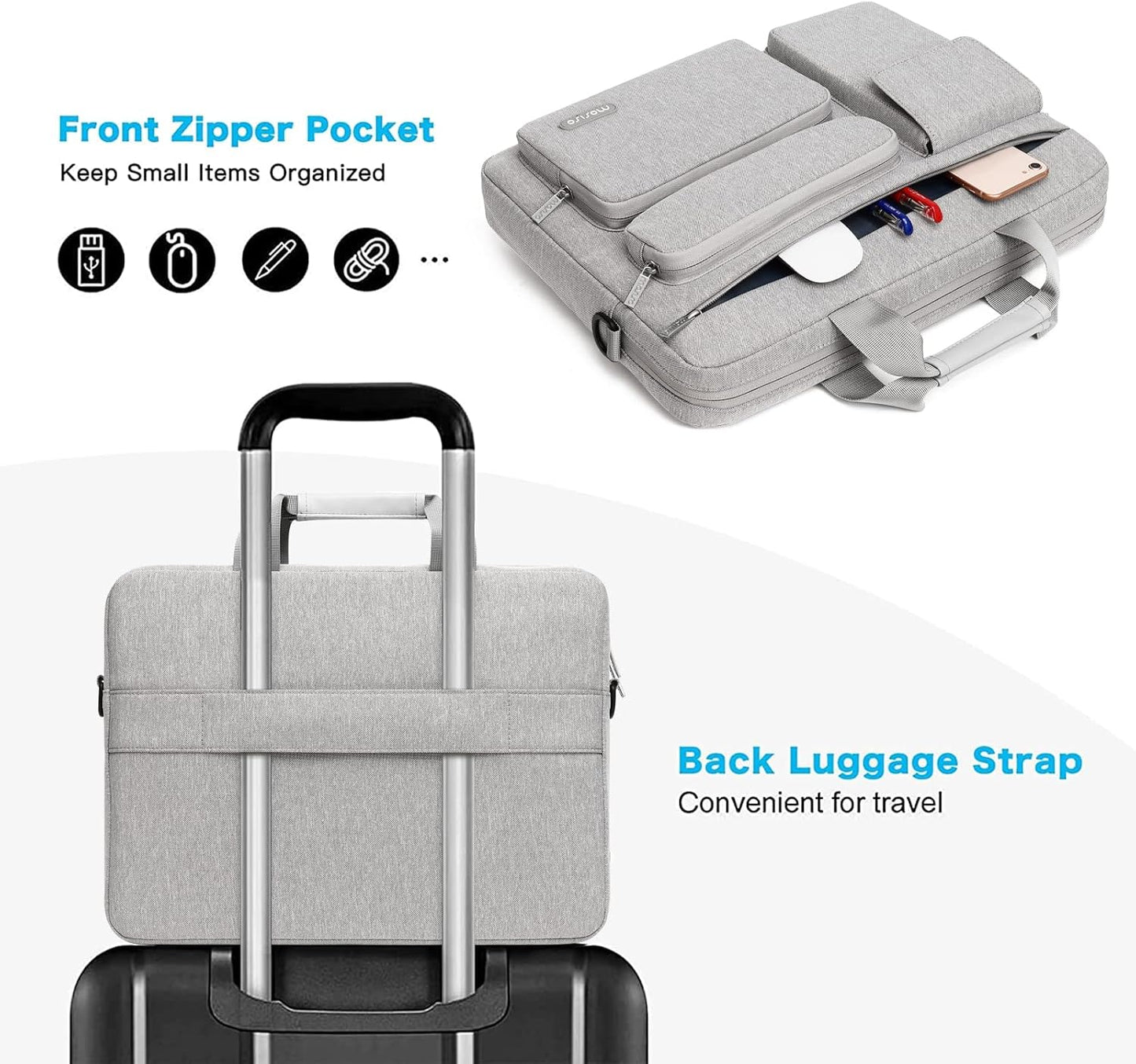MOSISO Laptop Shoulder Bag, Computer Bag with 2 Raised&1 Flapover&1 Horizontal Pocket&Handle&Belt