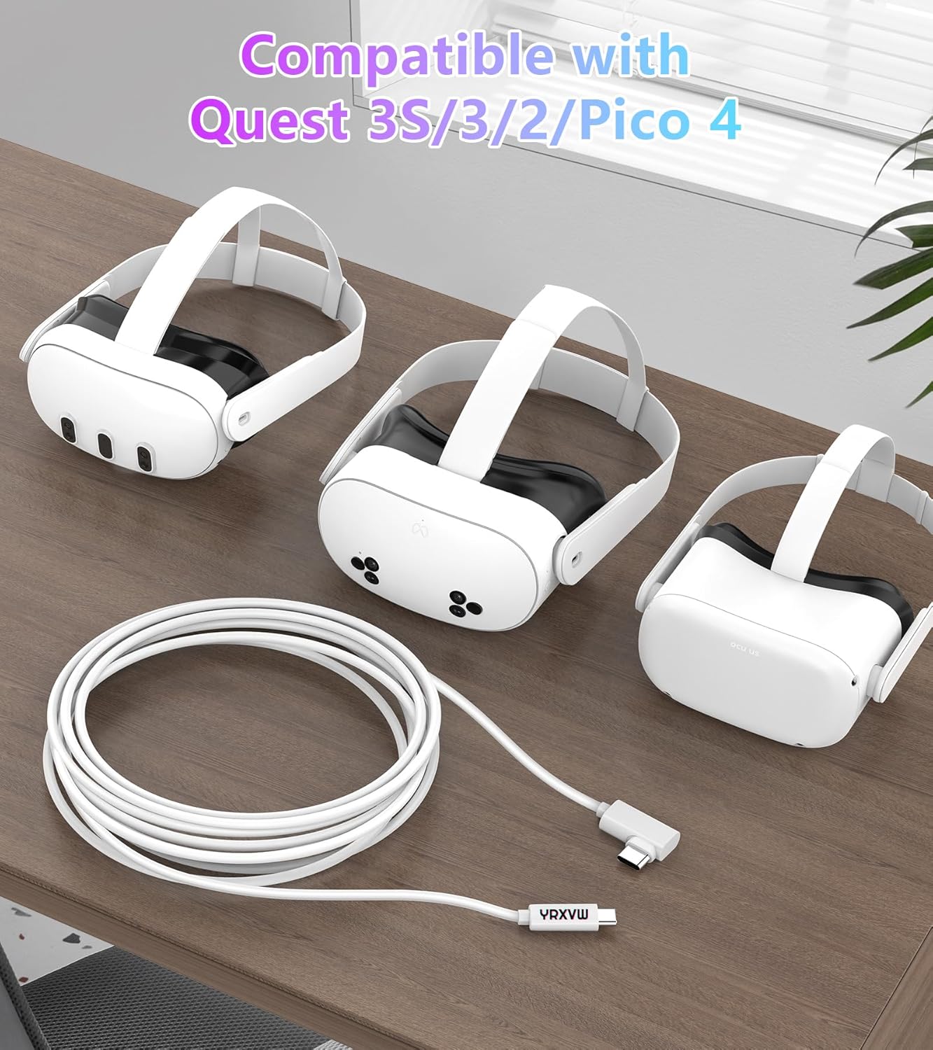 YRXVW Link Cable 16FT Compatible with Meta/Oculus Quest 3S, Quest 3, Quest 2/Pro, PICO 4 Accessories VR Headsets, Charging Cord and High Speed Data Wire, Charging Cable for Steam Gaming PC (16FT)