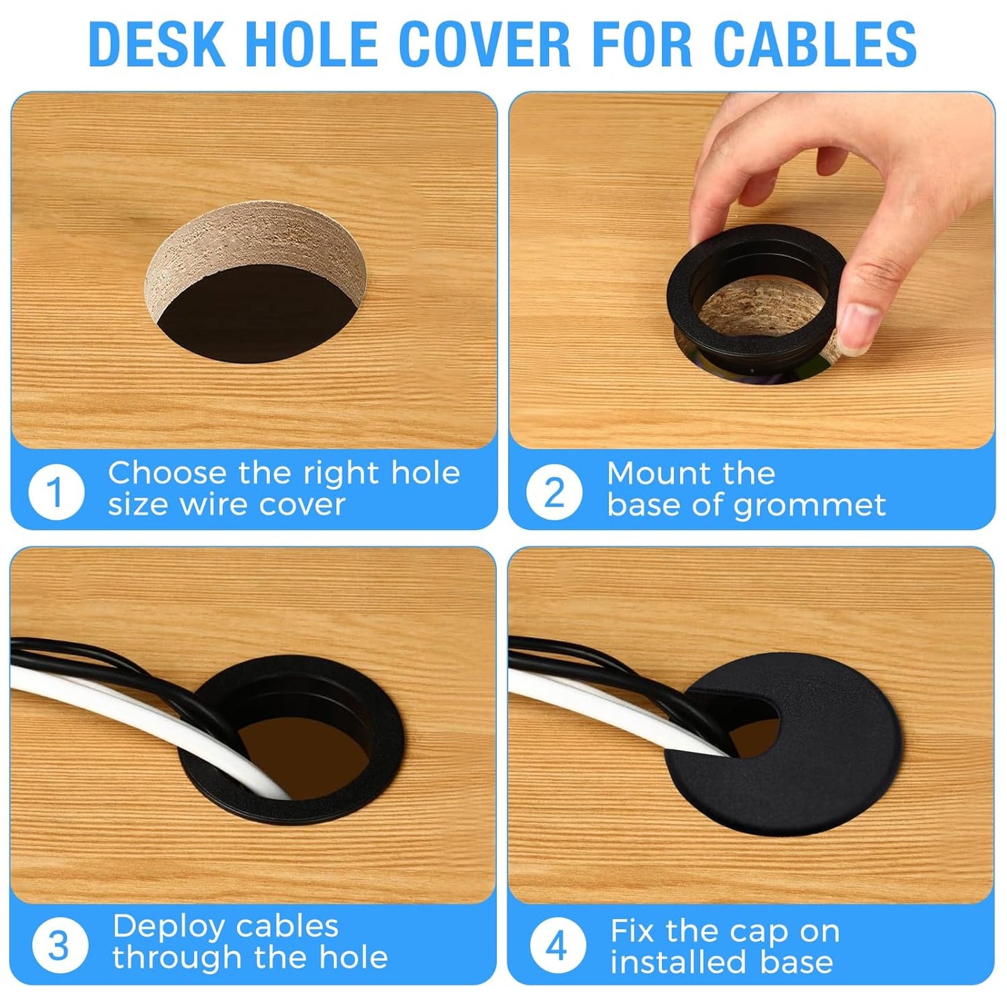 Desk Grommet 2" (50 mm), Desk Cord Hole Cover, Cable Grommet ABS Plastic, Desk Hole Grommet for Office and Home Table Cable, Detachable Cable Cord Organizer (Light Grey 8 Pcs)