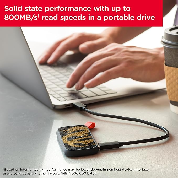 SANDISK 1TB Portable SSD, Dragon Edition - Up to 800MB/s, USB-C, USB 3.2 Gen 2, Updated Firmware - External Solid State Drive - ‎SDSSDE30-1T00-GD25