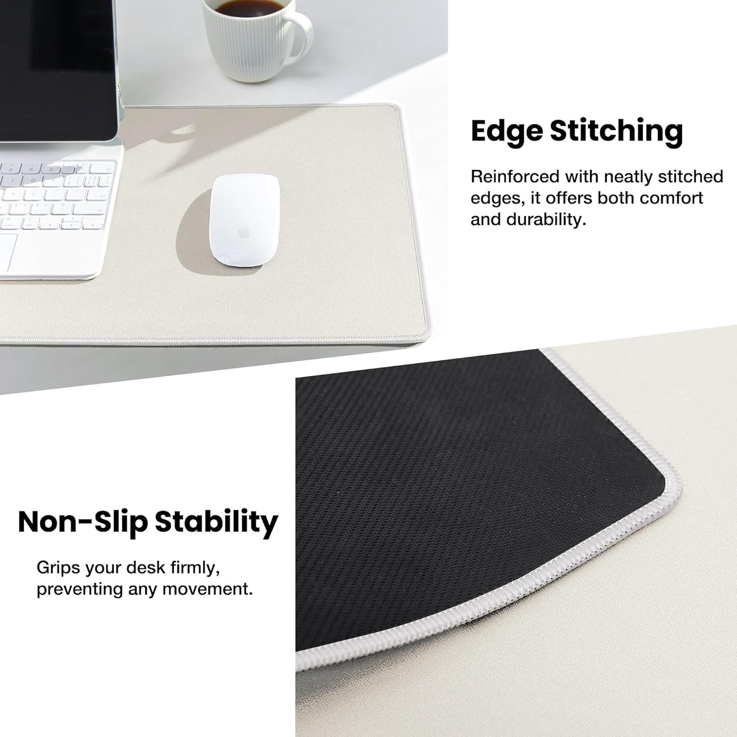ALOANES Waterproof Mouse Pad with Durable Stitched Edge, XL Gaming Keyboard Pad, Non-Slip Rubber Base Mouse Mat, Extended Desk pad for Gamer, Office & Home, Beige Mousepad 27.6''x 11.8''x 0.12''
