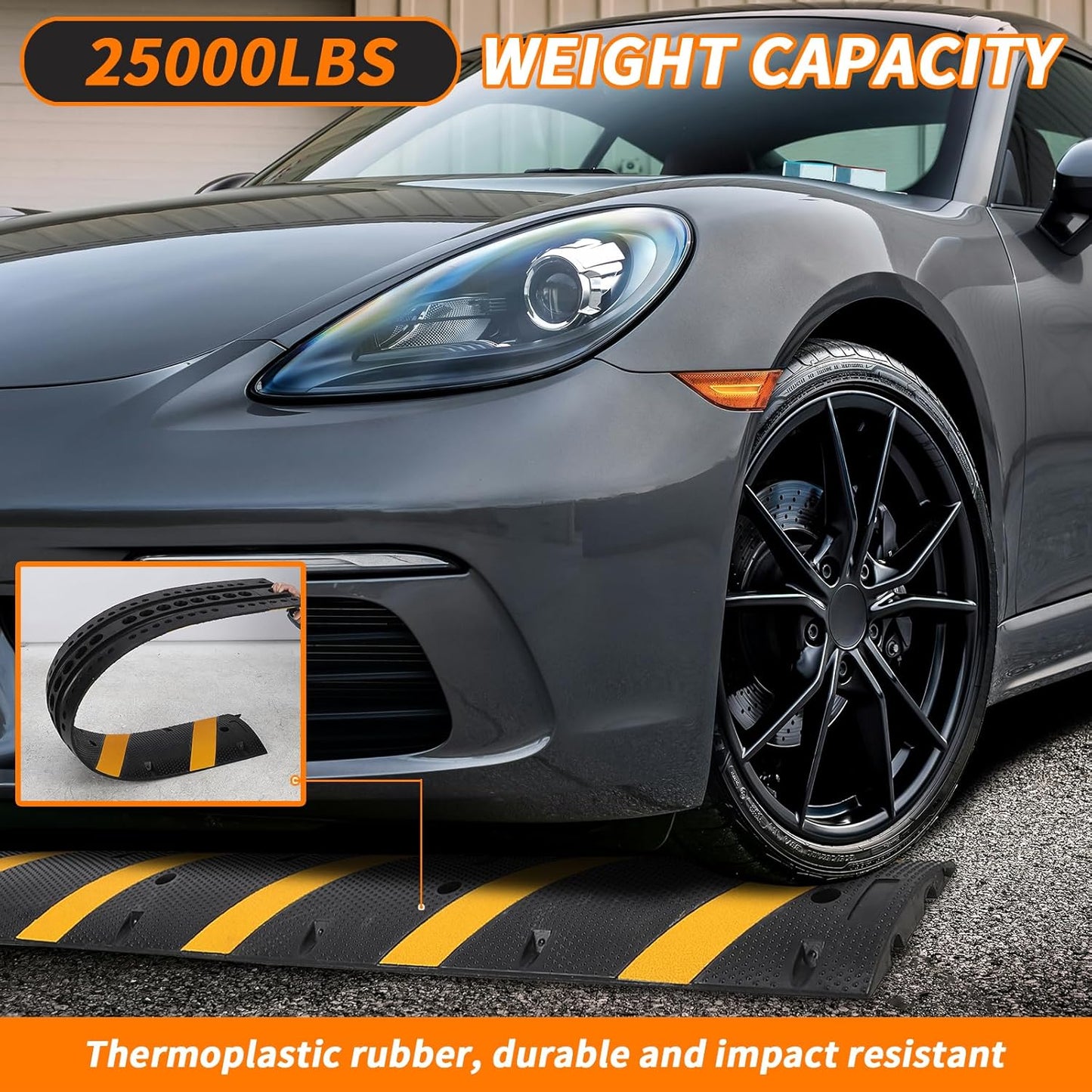 Heavy Duty Speed Bumps for Driveway, 6 ft 2 Pack Rubber Speed Bumps, 2 Channel Modular Traffic Speed Bump Hump Cable Protector Ramps for Asphalt Concrete Gravel Driveway Road with 8 Bolt Spikes