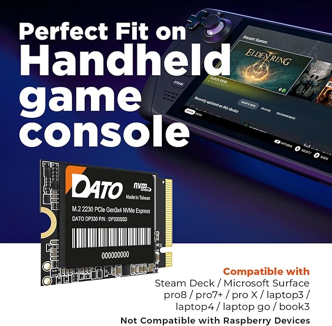 DATO 1TB SSD M.2 2230, NVMe 1.3 PCIe Gen3x4, Internal Solid State Drive, Up to 2500/1700 MB/s, DP330 Series