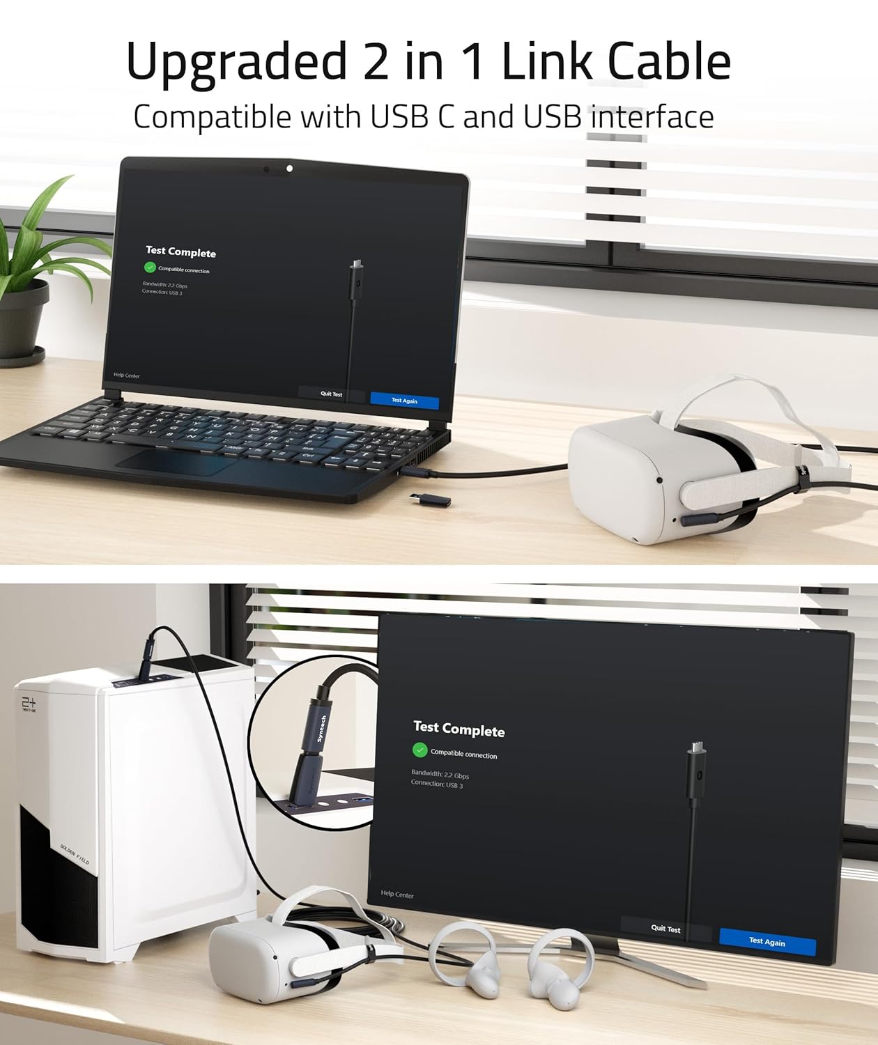 Syntech Link Cable 20FT Compatible with Oculus/Meta Quest 3/Quest 3S/Quest2/Pro/Pico 4 and PC/SteamVR, Upgraded Type C with USB 3.0 Adapter, High Speed Data Transfer Cord for VR Headset, Black