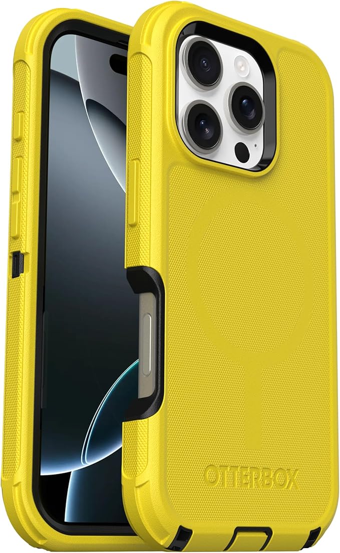 OtterBox iPhone 16 Pro (Only) Defender Series MagSafe Case - Night Reverse (Yellow & Black) - Built-in Magnets - Screenless - Rugged & Durable - with Port Protection