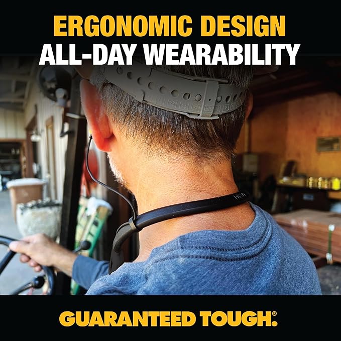 DEWALT Heavy Duty Black Edition 2-in-1 Neckband Bluetooth Headphones w/Built-in Speakers, Jobsite Wearable Speaker & Around Neck, Wireless Headset, 60+ Hrs Hands-Free Music & Calls, Carry Pouch