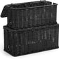 2Pack Large Cable Management Box Black, Handwoven Imitation Rattan Cord Organizer Cord Hider, Desk Cord Management Box to Hide Cords and Power Strips on Desk or Floor