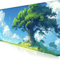 Simple and Cute Anime Landscape Computer Mouse Pad, Large Green Plant Outdoor Landscape Office Desk Pad, 35.4 x 15.7 x 0.12 Inch Sewn Edge Non Slip Rubber Base Mouse Pad