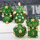 Metal DND Dice Set with Box, Debris RPG Green Golden D and D Dice for use with D&D Tabletop Games Role Playing Game Polyhedral Dice Set D20 D12 D10 D8 D6 D4