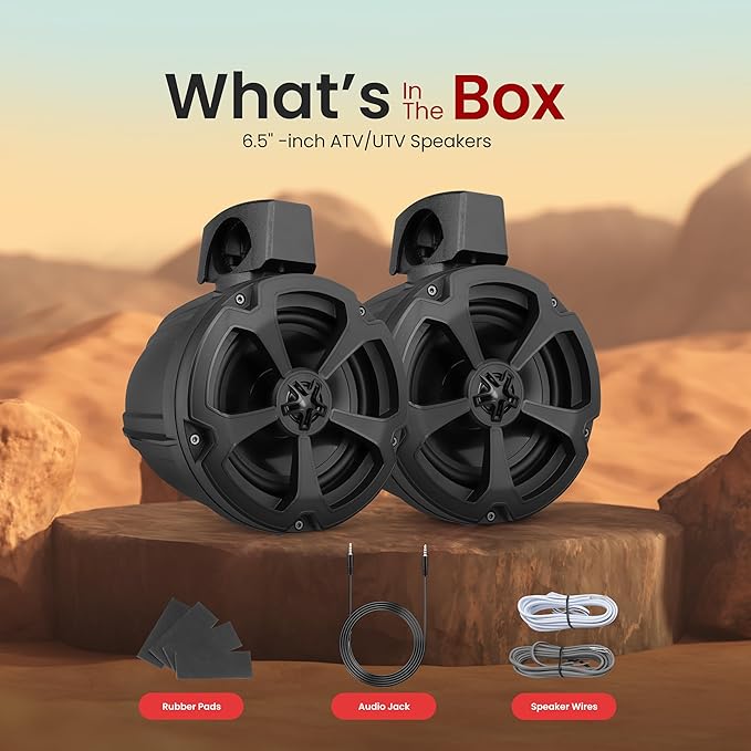 Pyle 6.5” Bluetooth Speakers, 1200W Amplified Speaker System with 2-Way Full Range Stereo, Marine Grade Water-Resistant Audio for ATV, UTV, Jeep, Off-Road Adventures & Boat Audio Setup
