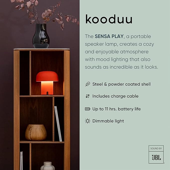 Kooduu Sensa Play Bluetooth Speaker Light with Sound by JBL - Cordless, Rechargeable Speaker & Light with Touch Control for Indoor/Outdoor Use, White