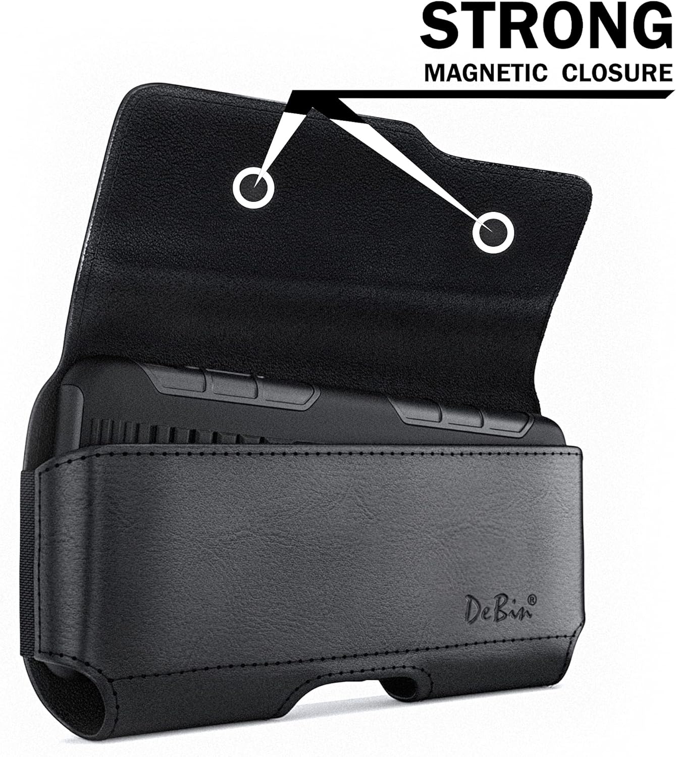 DeBin Case for Large iPhone Plus, Pro Max Cell Phones, Samsung Galaxy S24+ Plus 5G to S10+ Plus Smartphones – Cellphone Belt Holder Clip Holster Carry Pouch Man Women (Fits Phone with Case on) Black
