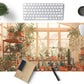 Cute Plant Lover Desk Mat Cozy Mouse pad Beige, XXL Large Extended Earthy Brown Green Aesthetic Floral Mousepad Gaming Desk Pad, Big Laptop Keyboard and Mouse Mat with Stitched Edges 31.5x15.7 in