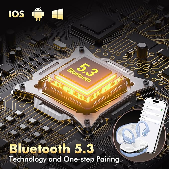 Wireless Earbuds, Bluetooth Headphones, Ear Buds with 80hr Playtime, LED Power Display, Noise Canceling, LED Power Display, IPX7 Waterproof Earphones for Gym/Workout/Sport（Blue）