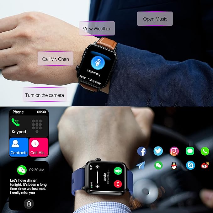 Advanced Health Smartwatch for Women Men with Real-Time Monitoring of Heart Rate, Blood Oxygen, Body Temperature, Blood Pressure, Sleep Quality and Stress Levels.Always-On Display (Blue)