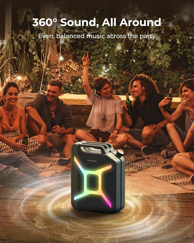 ULTIMEA Go Portable Party Speaker, 300W Wireless PartyBox with Bass Boost, RGB Light, TWS Stereo, Auracast Mode, Mic/Guitar Input, APP Control, Powerful Bluetooth Speaker for Party and Outdoor (Blue)