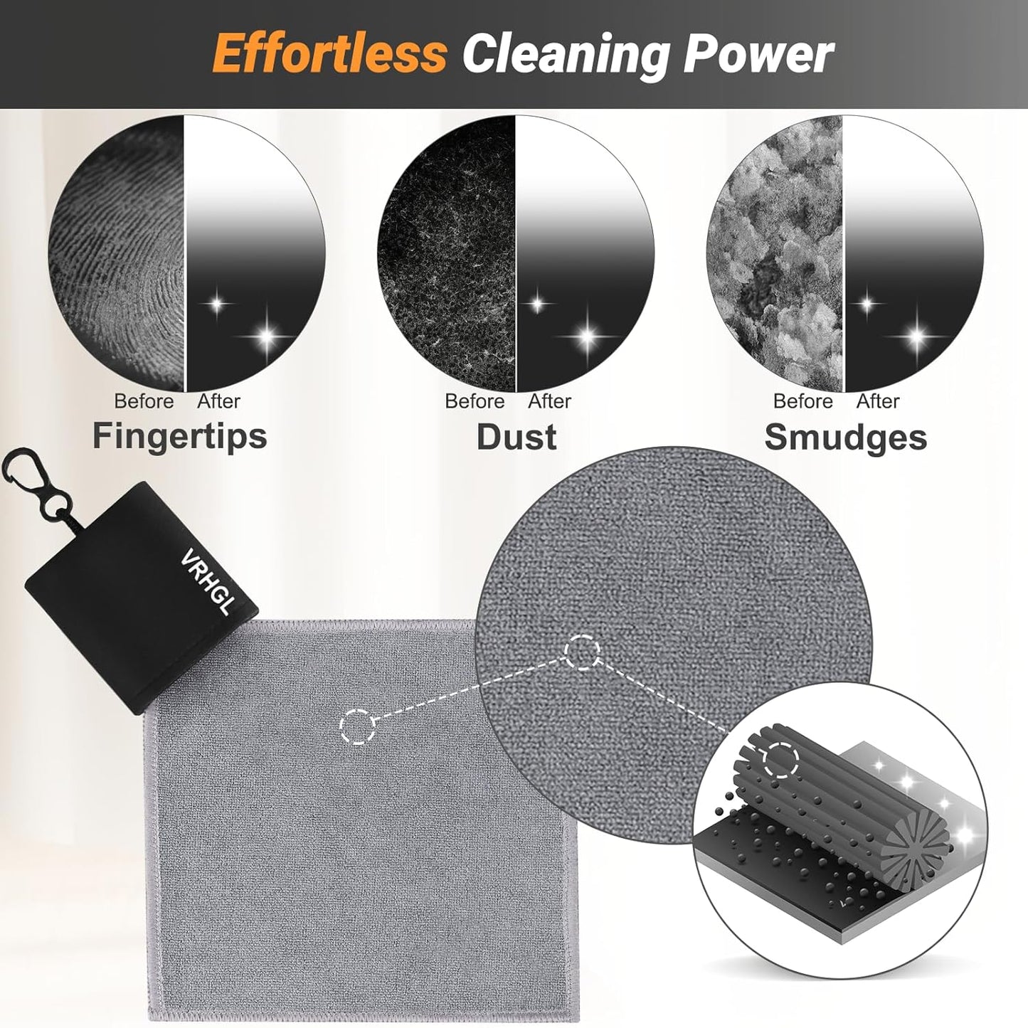 2 Sided Glasses Cleaning Kit,Portable Glasses Cleaner Cloth Keychain,Reusable Microfiber Eye Glasses Lens Cleaning Cloth Wipes Kit with Pouch,Black,6X 6-Inch