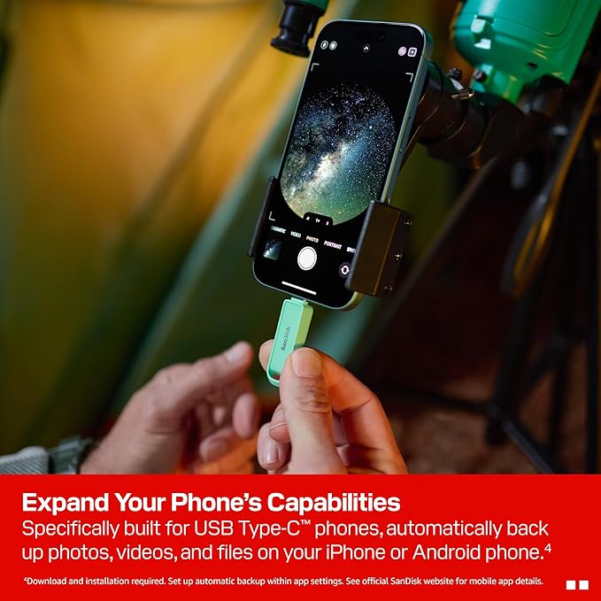 SANDISK 256GB Phone Drive with USB Type-C - for Smartphones, Tablets, and Computers - Up to 150MB/s, USB 3.2 Gen 1 - Seafoam Green - SDIXS0N-256G-GN6NQ