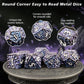 PJOY Metal D&D Dice Set for Dungeons and Dragons Dice with Case Meteorite Black Blue Glitters 7PCS 16mm Role Playing Cool DND Gifts for Players DM Board Game Masters