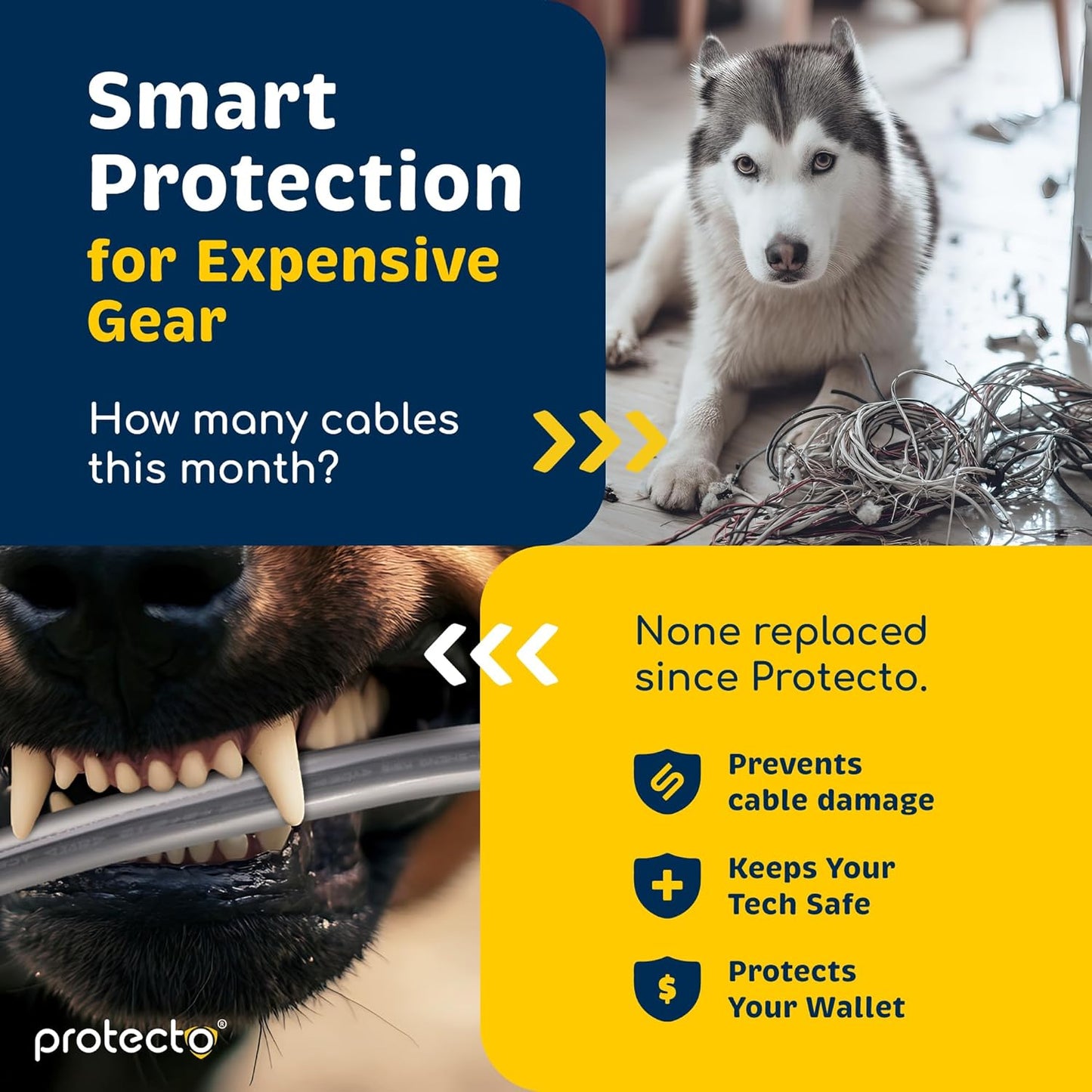 PROTECTO 2-Pack Heavy Duty Cord Protectors from Pets No Chew Solution, 7ft Easy to Use Dog & Cat Cord Protector, Clear & Odorless Critter Cord Covers for Pets, Power Audio Video Wire Protector Tubing