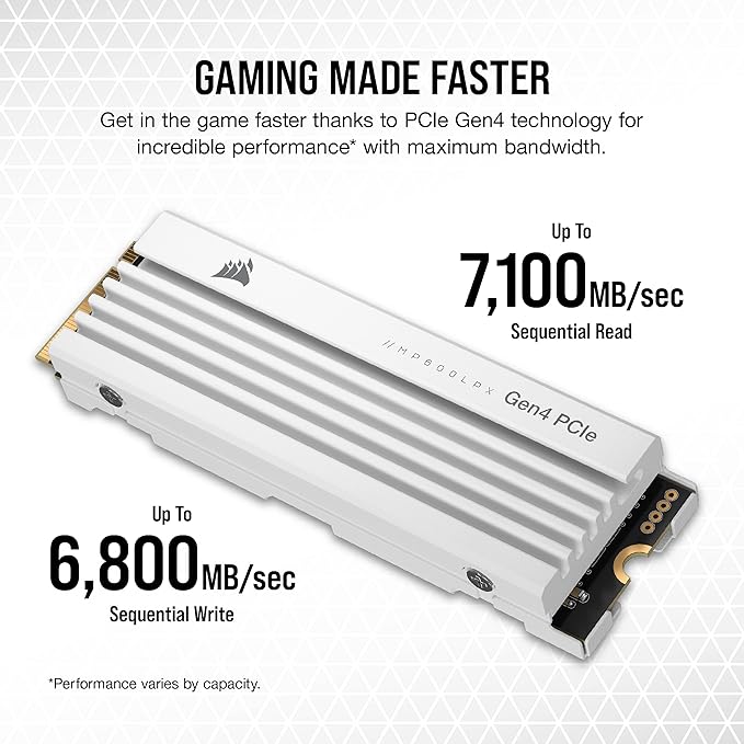 Corsair MP600 PRO LPX 1TB M.2 NVMe PCIe x4 Gen4 SSD - Optimised for PS5 (Up to 7,100MB/sec Sequential Read & 5,800MB/sec Sequential Write Speeds, High-Speed Interface, Compact Form Factor) White