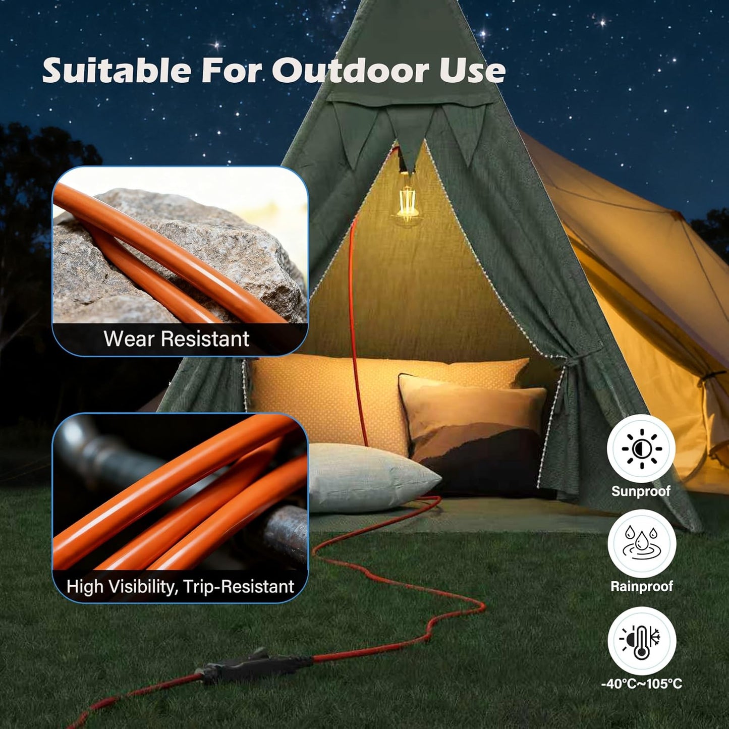 90 Degree 2 Prong Polarized Outdoor Power Extension Cord 25 FT, Angled Low-Profile Plug, 16 Gauge 125V SJTW Waterproof Long Cable for Home Office Lawnmower Garden Tools Lights, ETL+Ties-Bright Orange