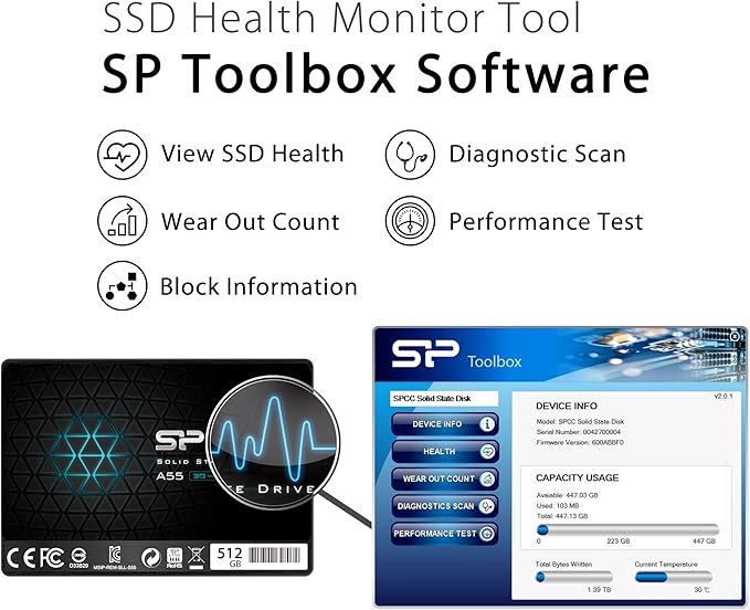 Silicon Power 2-Pack 512GB SSD 3D NAND A55 SLC Cache Performance Boost SATA III 2.5" 7mm (0.28") Internal Solid State Drive