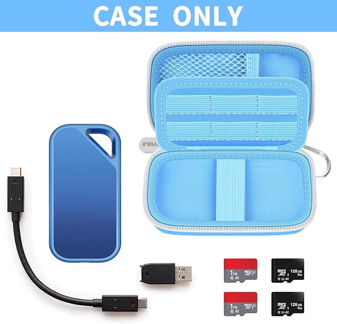 PAIYULE SSD Case for SanDisk Extreme Portable SSD & Extreme PRO, Hard Shell Protective Storage Bag with Carabiner, Fits 1TB 2TB 4TB 8TB External Solid State Drive for Business Travel (Lightblue)