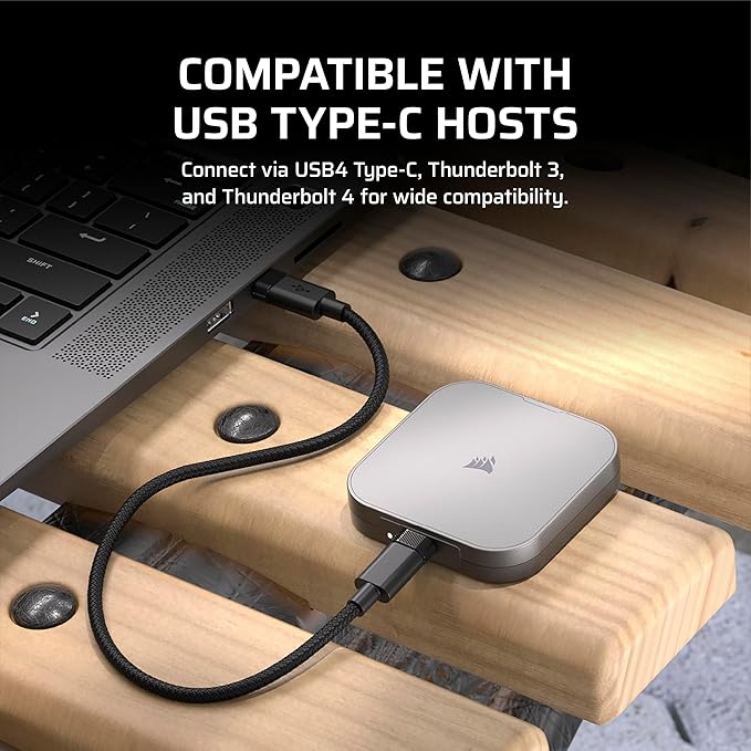 Corsair EX400U 2TB USB4 Portable External Type-C SSD – Up to 4,000MB/s Read, 3,600MB/s Write, USB 3.2 Gen2 2x2, Plug and Play, Thunderbolt 4, MagSafe, Includes 40Gbps Cable, Windows PC, iOS Mac – Gray