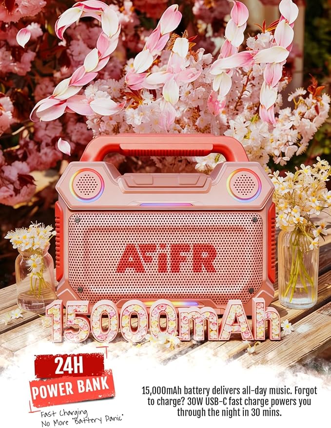 Outdoor Bluetooth Speaker, 160W Loud Bass! Rugged, IP67 Waterproof, 24H Playtime with Lights, Wireless TWS Pairing Portable Speakers for Party, Outsides, Travel, Beach, Garage (Rose Blaze)